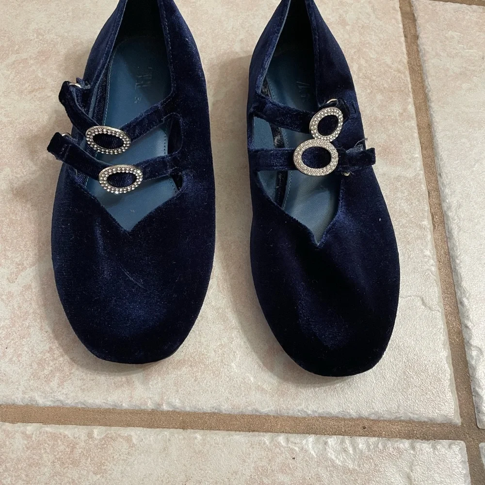 Zara girls Girls Blue Velvet Flats